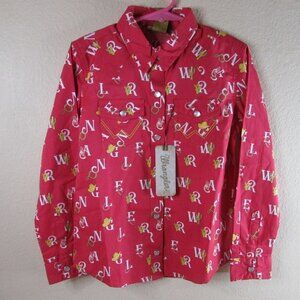 Wrangler Girl's Long Sleeve Western Cactus Print Snap Shirt Red
